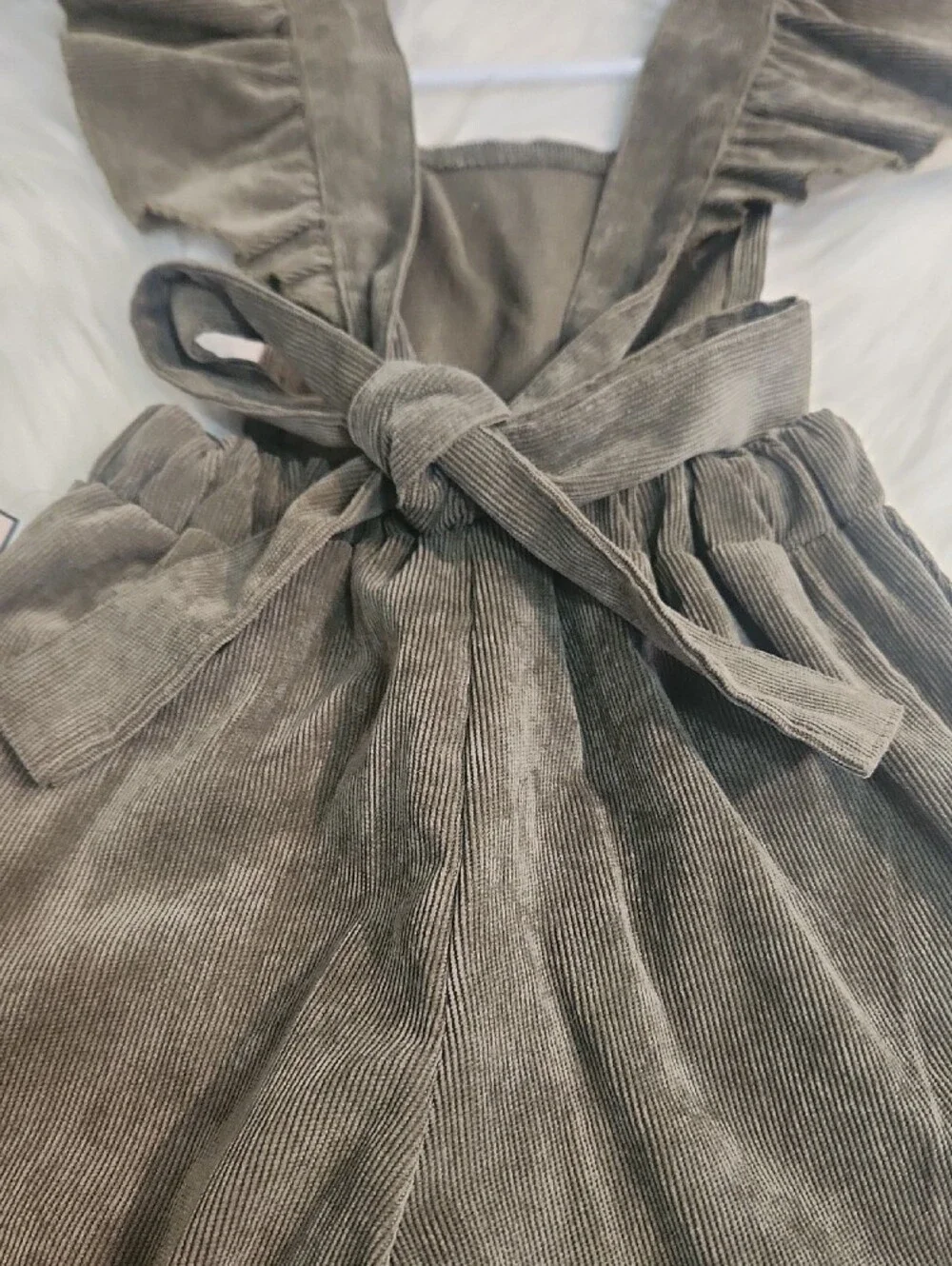 Corduroy Ruffle Strap Jumpsuit -  Olive Green - Girls Size: 5-6